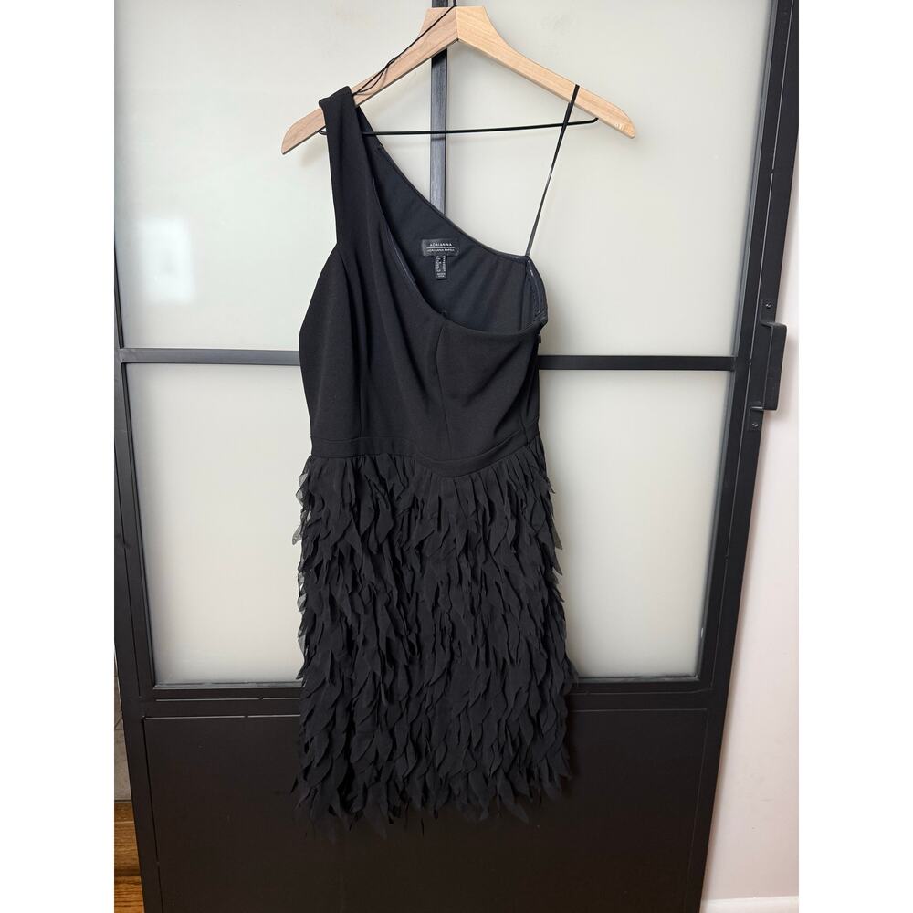 NWT Adrianna Papell One Shoulder Fringe Skirt Midi Cocktail Dress Size 12